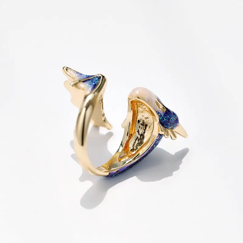 Original Design Starry Sky Small Blue Dragon Opening Ring Colorful Fresh And Unique Craftsmanship Charm Women's Silver Jewelry