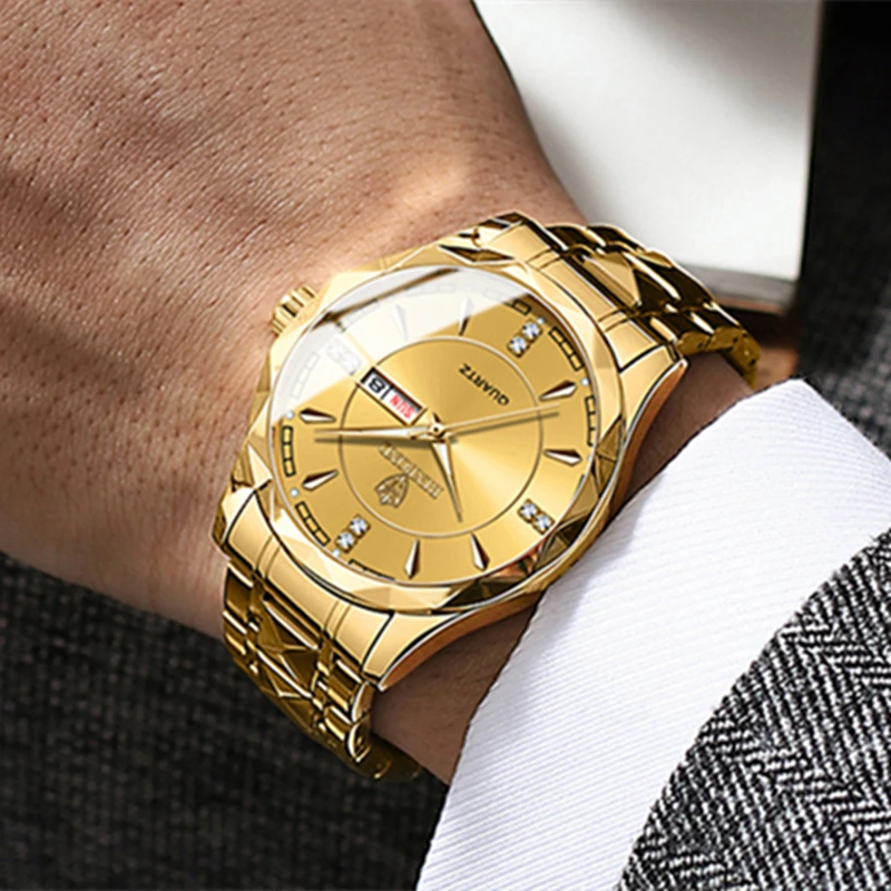 Fashion Luxury Gold Watch Men Military Sport Quartz Wristwatch Calendar Casual Clock Stainless Steel Wateproof Watches 2024 New