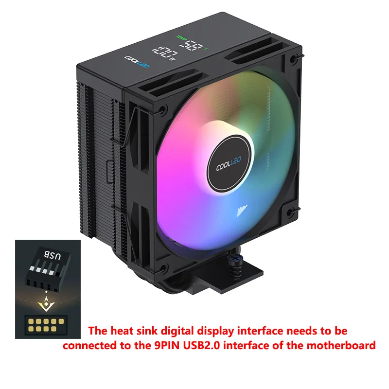 COOLLEO B40S DIG ARGB 4 Heat Pipes CPU Cooler Professional Digital Display Radiator TDP 200W CPU Air Cooler For LGA1700 AM4 AM5