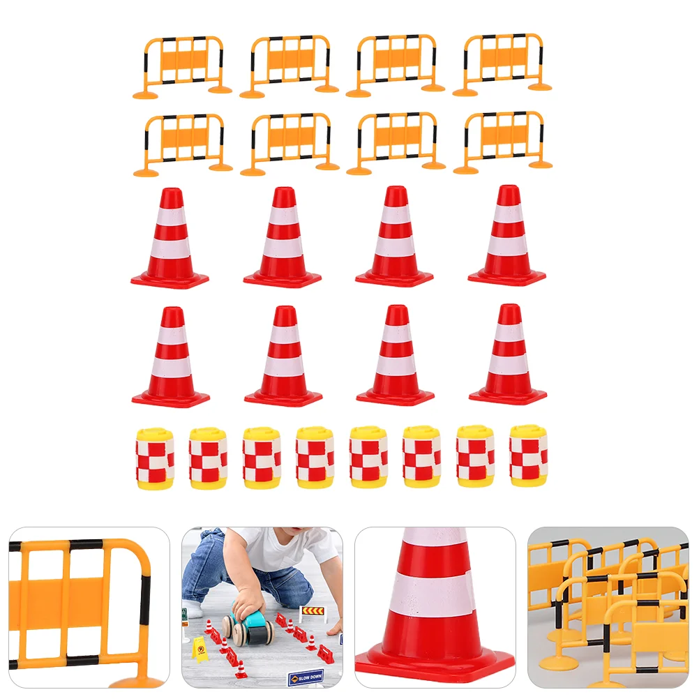 24 Pcs Traffic Road Sign Barricade Mini Roadblocks Toys Cone Educational Light Kids Puzzle