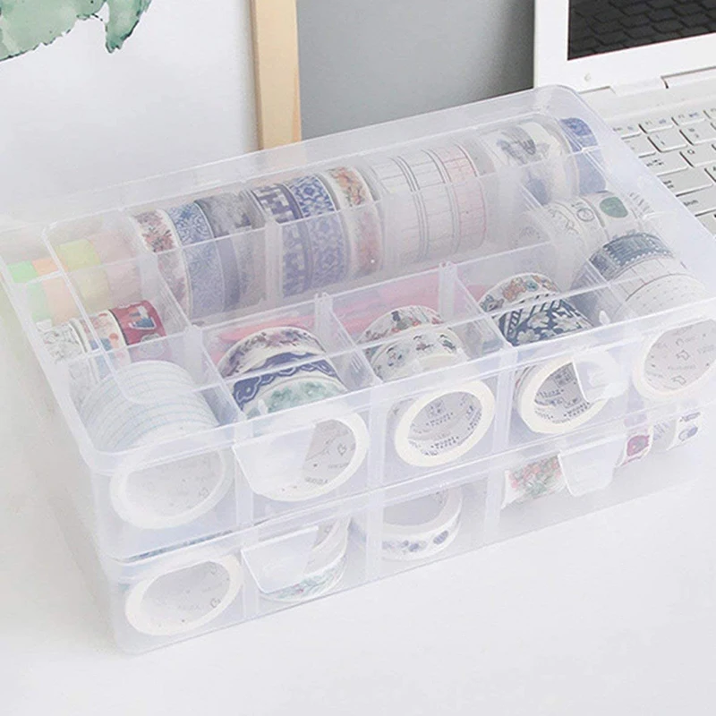 Simple Style 15 Compartments Washi Tape Storage Box Transparent Family Handbook Peripheral Storage Box