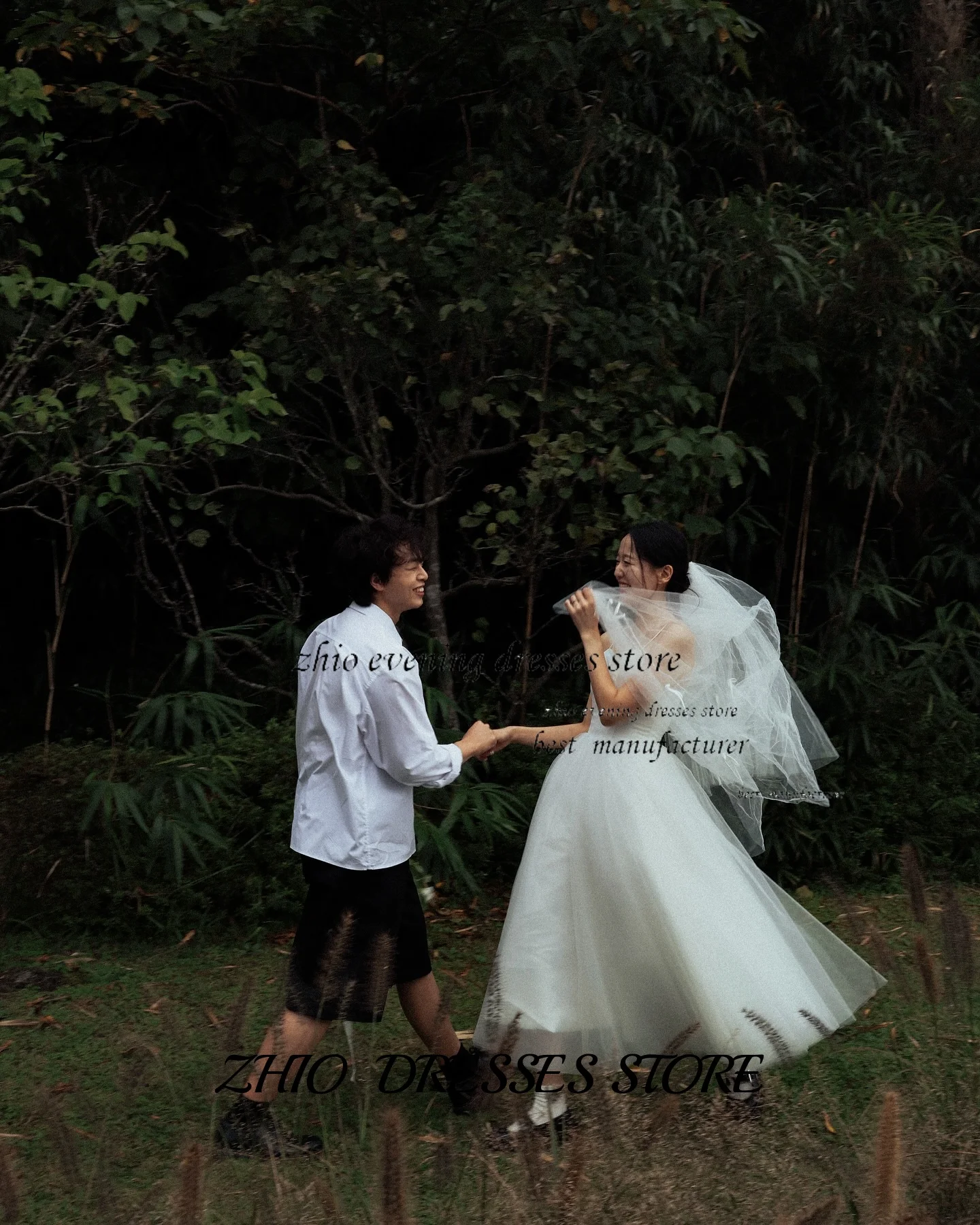 ZHIO السباغيتي حزام تول الكرة ثوب الزفاف فستان زفاف رومانسي للحديقة في الهواء الطلق تبادل لاطلاق النار الاتجاه الكوري للتخصيص  ওয়েডিংডেস