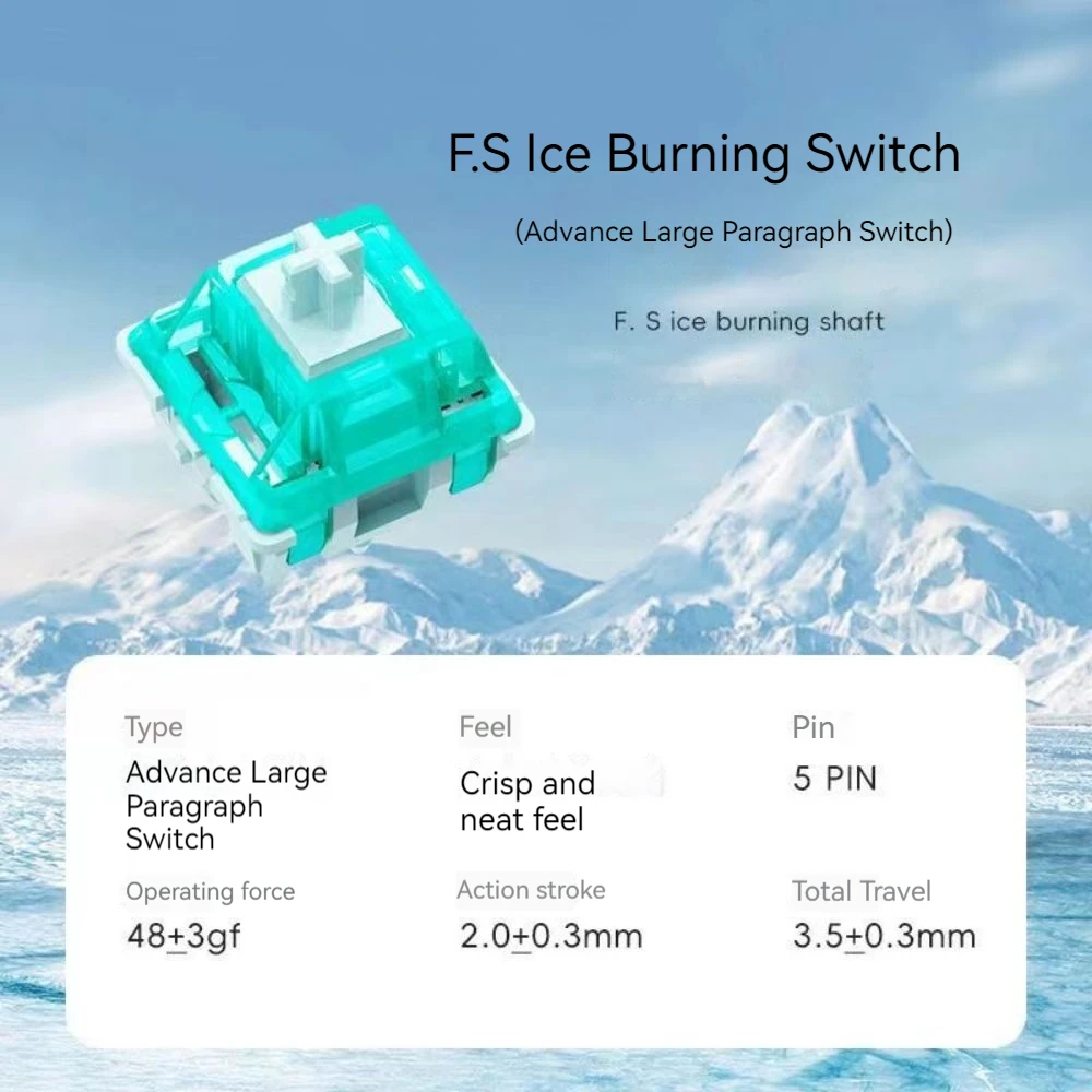 FS Ice Burning Switch Mechanical Keyboard Pre Lubed Tactile 48gf 5Pins HiFi Switches RGB Green Transparent Custom DIY For Gaming