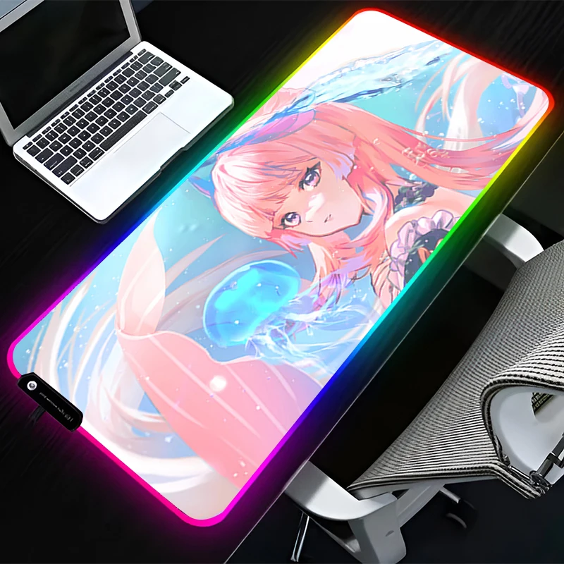 RGB LED Mouse Pad G-genshin Impact Kokomi PC Accessories Desk Mat Rubber Mousepad Extended Pad Non Slip Gaming Mats Keyboard Pad