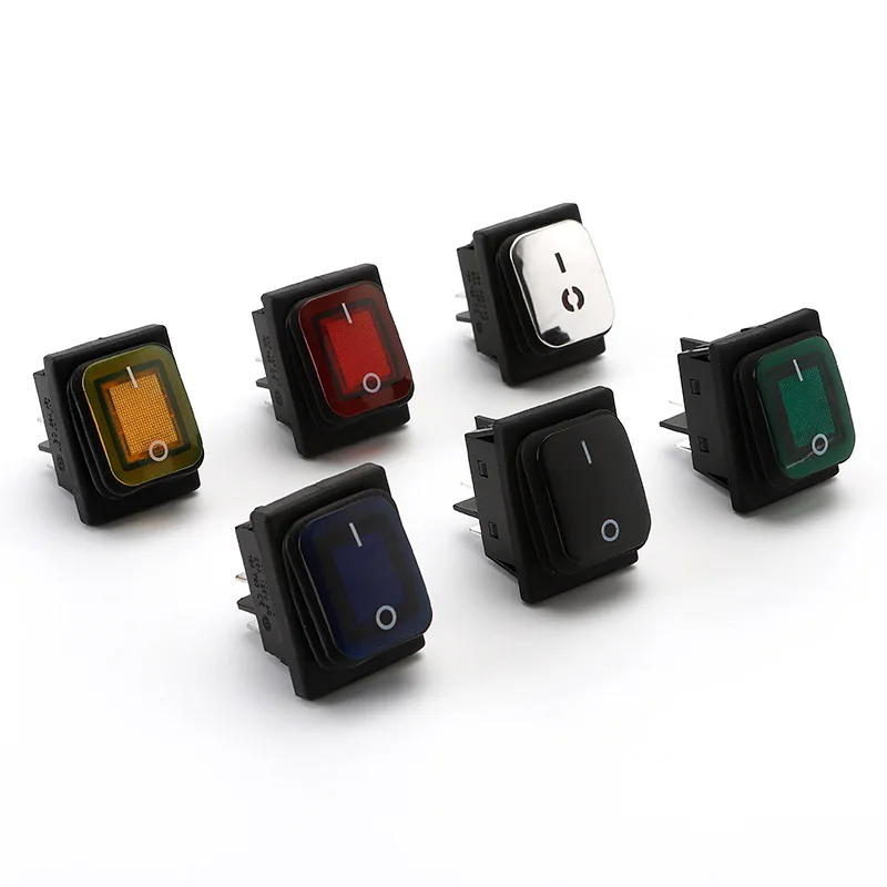 KCD2 Series Waterproof Type 28.5*37.5MM Rocker Toggle Switch ON-OFF Plastic Rocker Push Button with LED Ring Illuminate 4-Pin