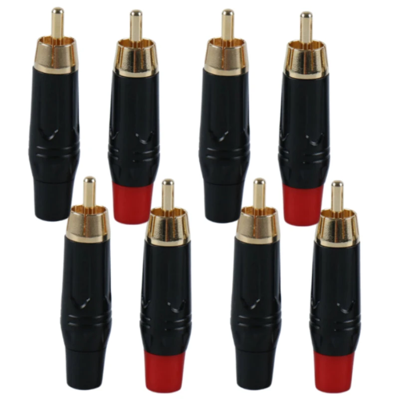 2/4/8/10pcs RCA Male Banana Connector Plug Gold Plated RCA Audio Speaker Plug Soldering Jack Red+Black