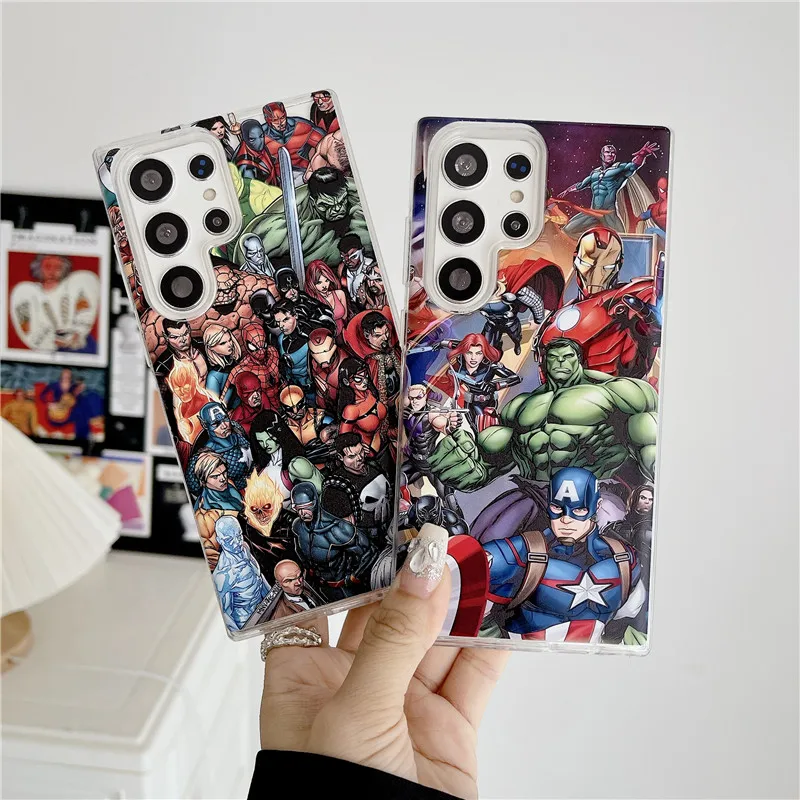 Hot Cute Anime Marvel Superheroes Avengers Spider-Man Phone Case For Samsung S22 S23 S24 Ultra Plus A54 A52 A53 A13 A23 Cover