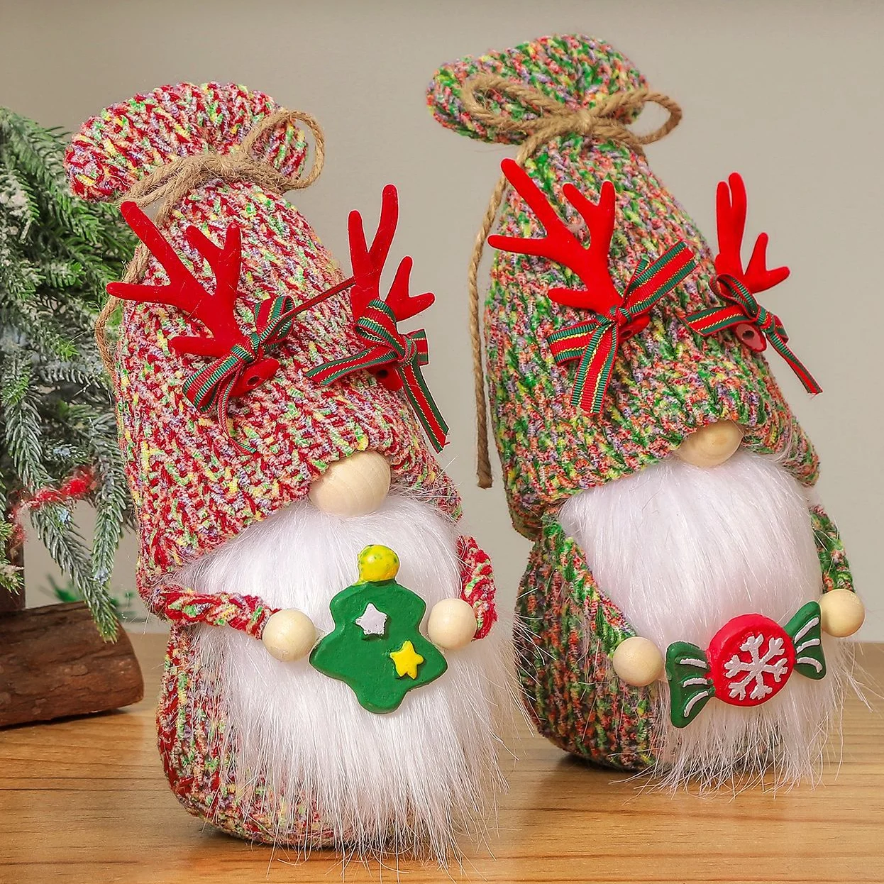 2024 Cross-border faceless doll knitted plush candy Christmas tree dwarf doll, Christmas doll ornament