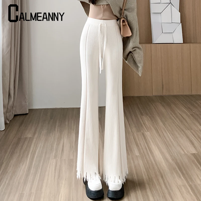 

Warm Women Pants High Waist 2024 Autumn Winter New Style Knitted Thickening Elegant Women's Loose Solid Casual New Fashion