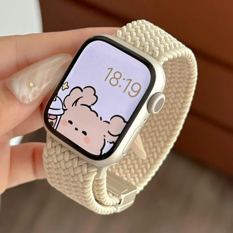 Нейлоновый ремешок с плетеной петлей для Apple Watch Ultra 2 49 мм 46 мм 42 мм 45 мм 41 мм Магнитный браслет Iwatch 10 9 8 7 6 5 SE 40 44 мм Ремешок