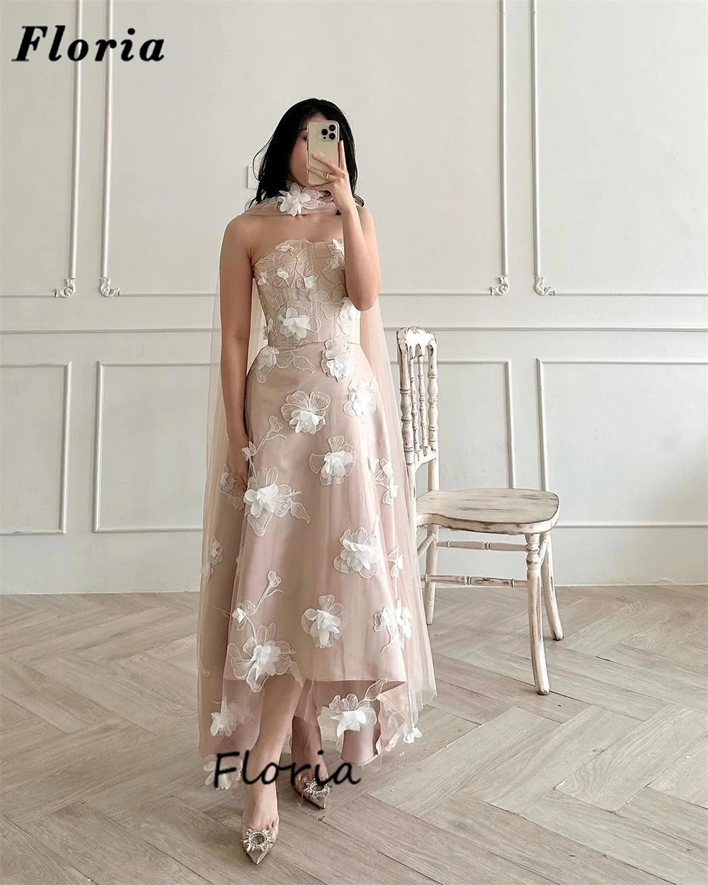 Vestidos de graduación de línea A Rosa árabe para mujer, elegantes vestidos de fiesta de celebridades con cuentas de flores, vestidos de noche nupciales de Dubai Aso Ebi