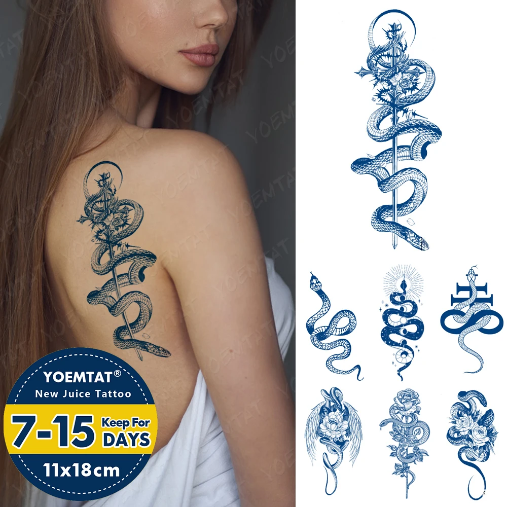 

Ink Genipin Herbal Tattoos Juice Lasting Semi-Permanent Waterproof Temporary Tattoo Sticker Snake Cross Body Art Fake Tatto Rose
