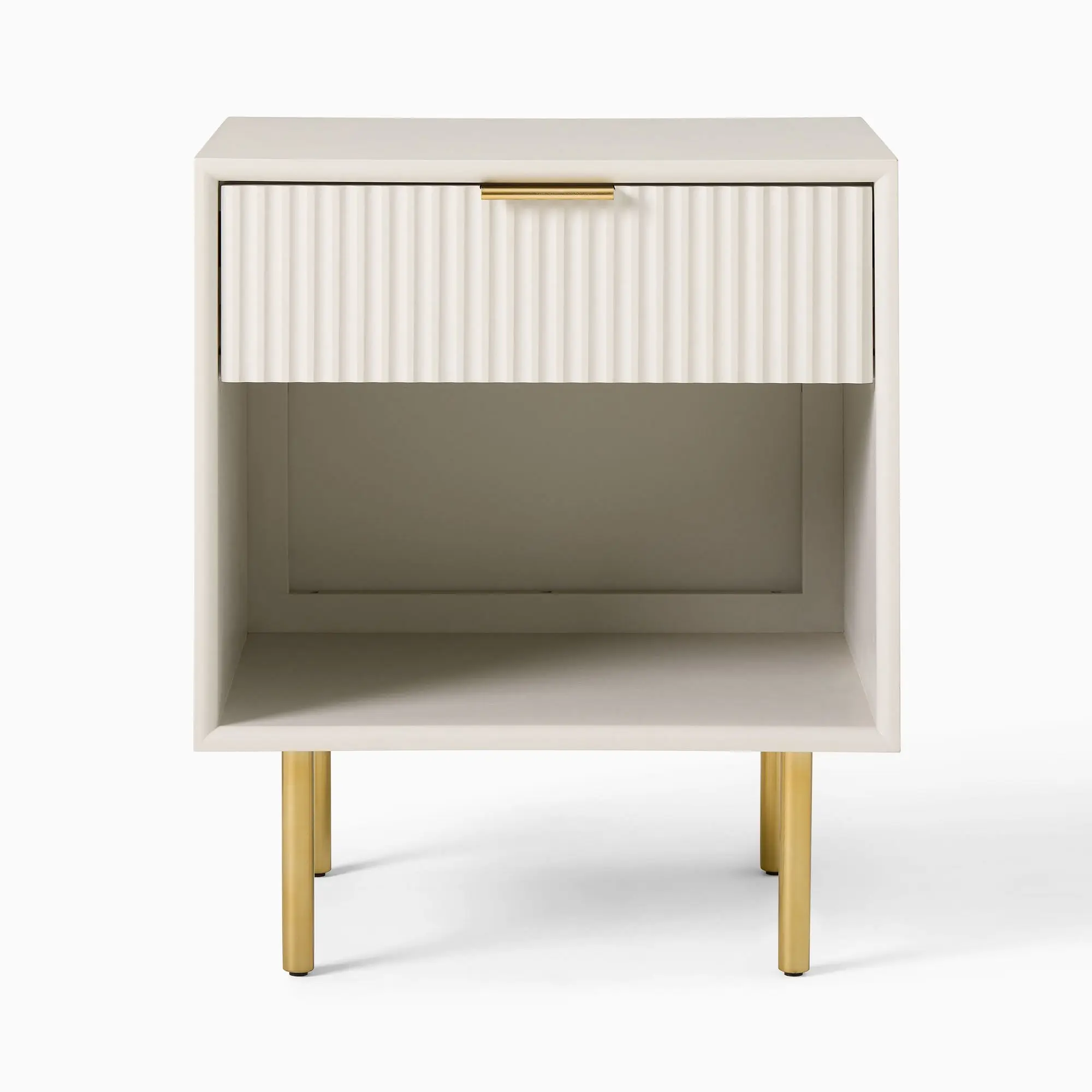 Luxury Nightstand Bedroom Furniture Fluted Wood Lofty Legs Streamlined Shape White Nightstand