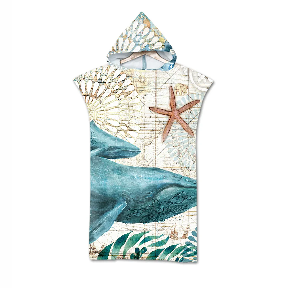 Print Microfiber Bath Beach Towel Dress Hooded Robe Poncho for Swim Beach Surf Man Woman Bathrobe Beachwear Robe De Plage