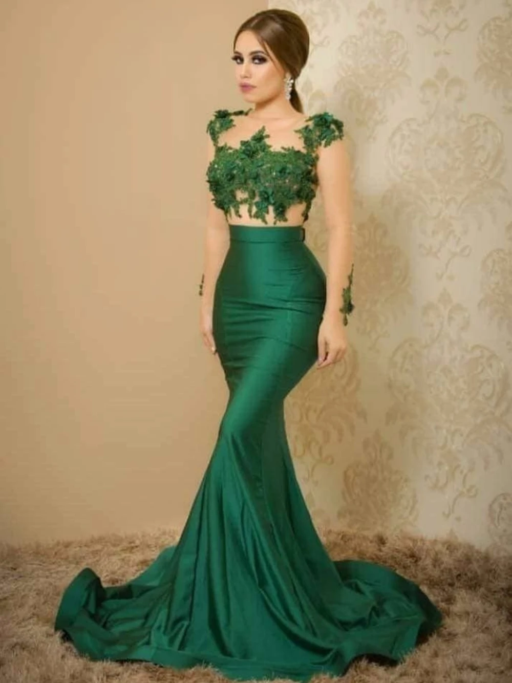 Green Classic O-neck Evening Dress Elegant Appliques Mermaid Bride Robe Modern Party Customized Dresses Vestidos De Novia