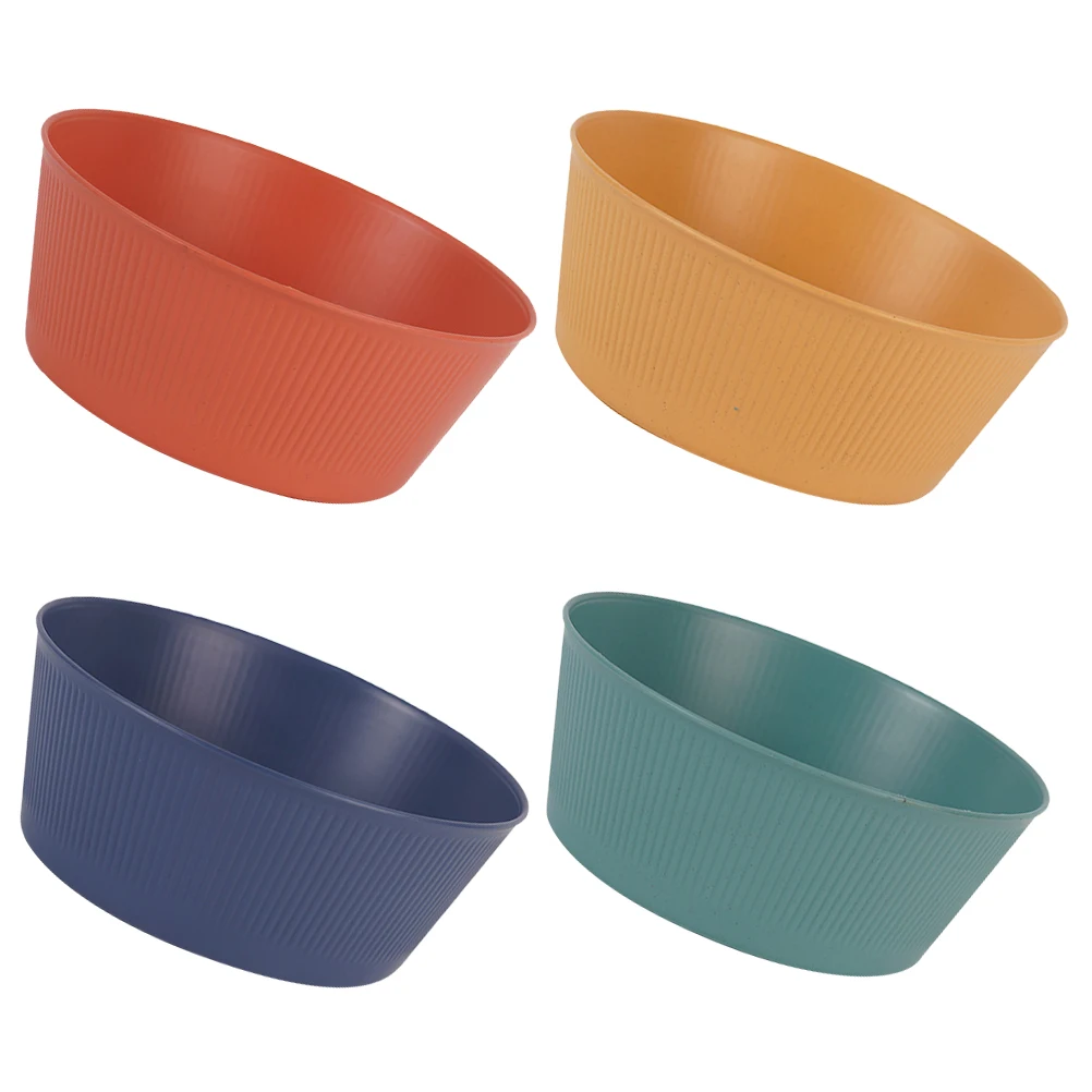 

4 Pcs Plastic Rice Bowls 20cm Large Round Creative Household Soup Noodle Fruit Bowl Set Reusable Kitchen Utensils