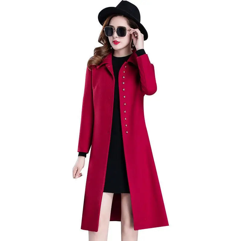 

Women Windbreaker Mid length Woolen Overcoat 2023 Spring Autumn New Middle aged Femalee Woolen Coat 3XL Trench Coats