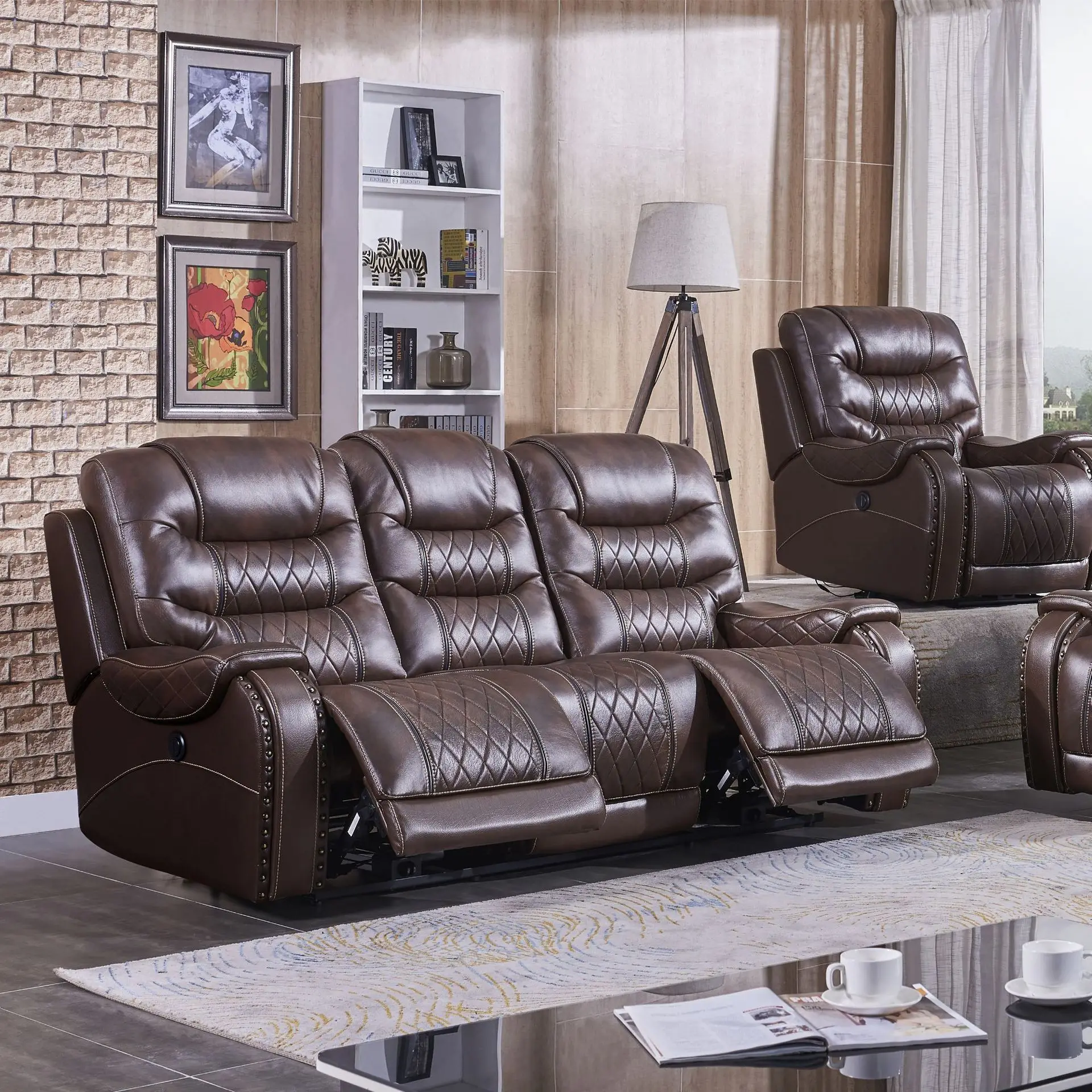 Linlamlim Genuine Leather Electric Recliner Sofa Theater Power Reclining Couch Living Room Cinema Sofas Seating Room Furniture