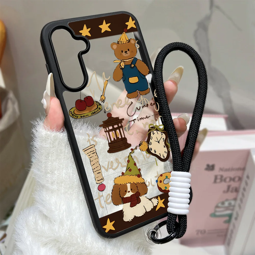Cartoon Bear Acrylic Phone Case For Samsung S26 Ultra S25 A56 A36 A17 A05 A37 A16 A07 A57 A06 A26 A15 Phone Cover With Lanyard