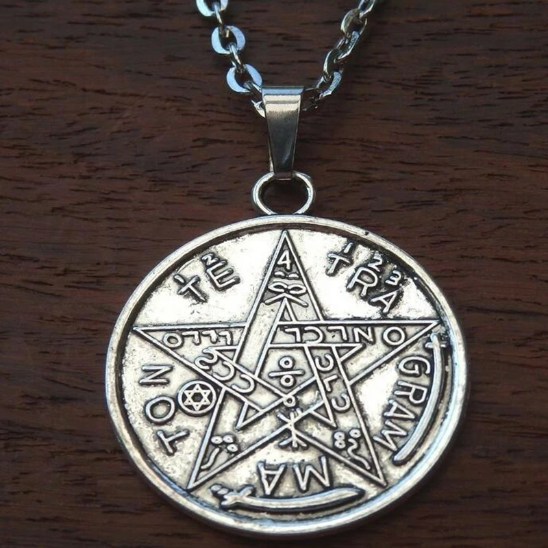 Gothic Tetragrammaton Pentacle Pentagram Necklace Pendant Vintage Zodiac Magic Wiccan Talisman Pagen Amulet Choker Jewellry Wome