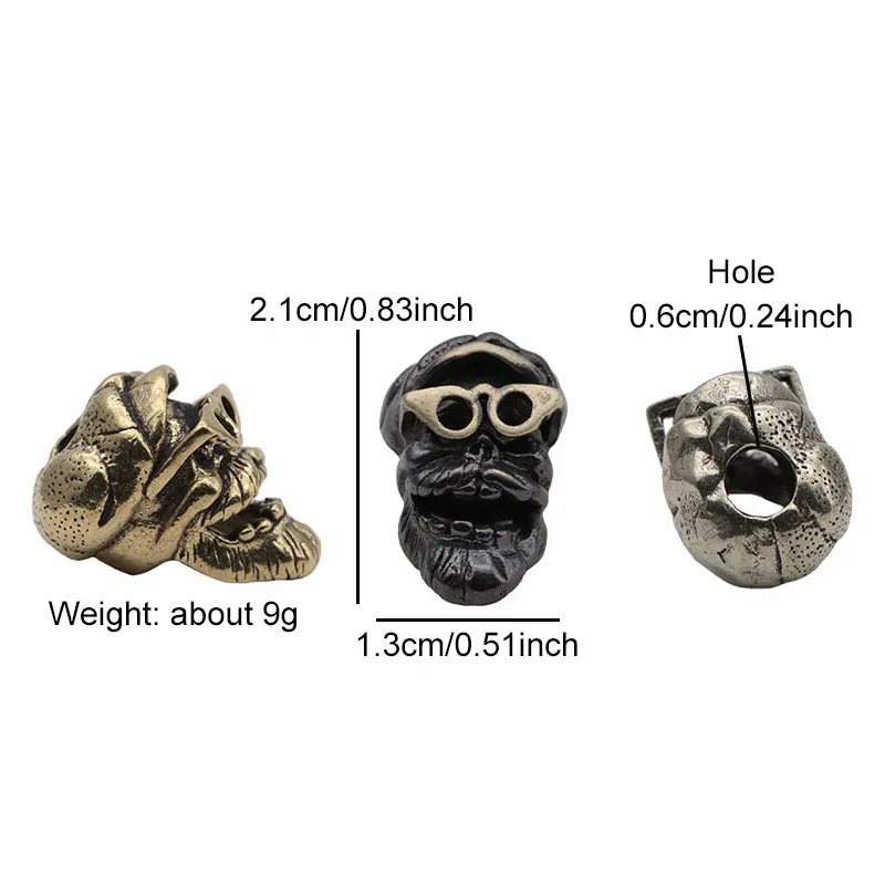 Glasses Old Man Head Sculpture Brass Knife Beads EDC Paracord Woven Lanyard Pendants Jewelry DIY Outdoor Tool Charms Accessories