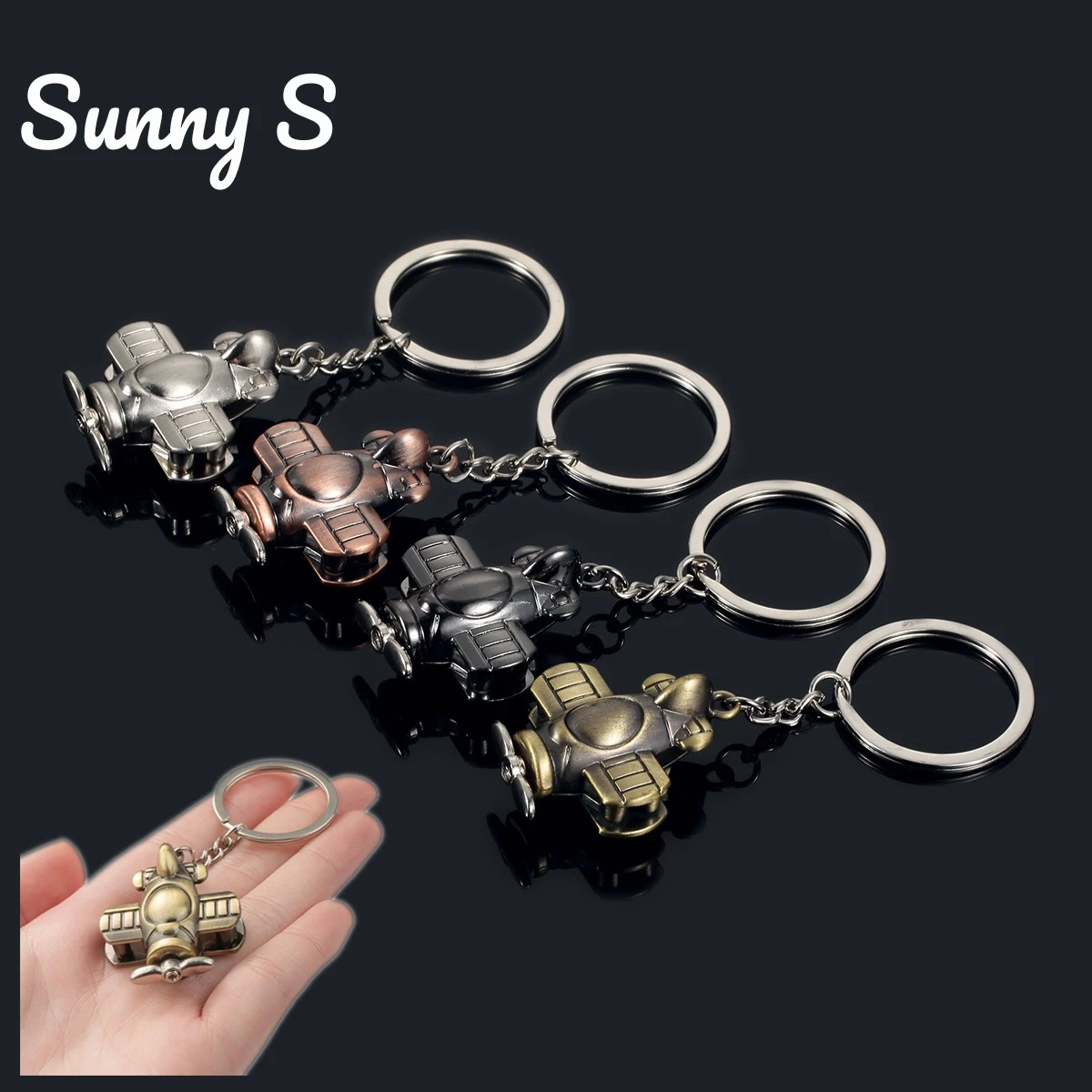 Creative Retro Metal Airplanes Pendant Keychains Helicopter Stereo Car Motorcycle Trinket Keyring Bag Charm Women Men Key Holder