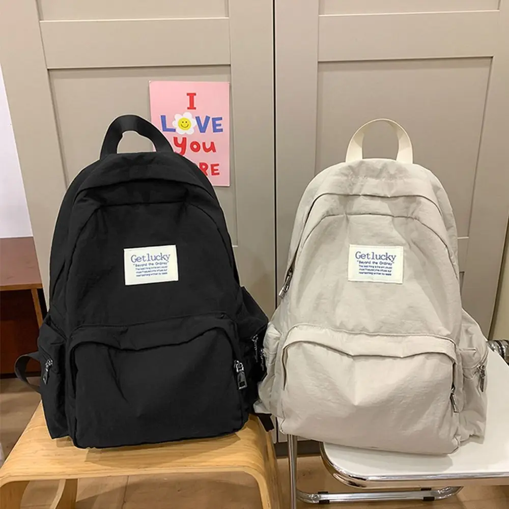 

Lightweight Travel Backpack Korean Style Waterproof Solid Color Backpack Large Capacity Nylon Student Schoolbag Teenagers