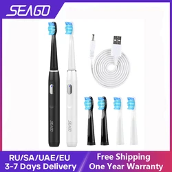 Seago escova de dentes elétrica recarregável sonic vibrar 4 modos limpos escovas à prova dwaterproof água cerda macia portátil adulto temporizador escova