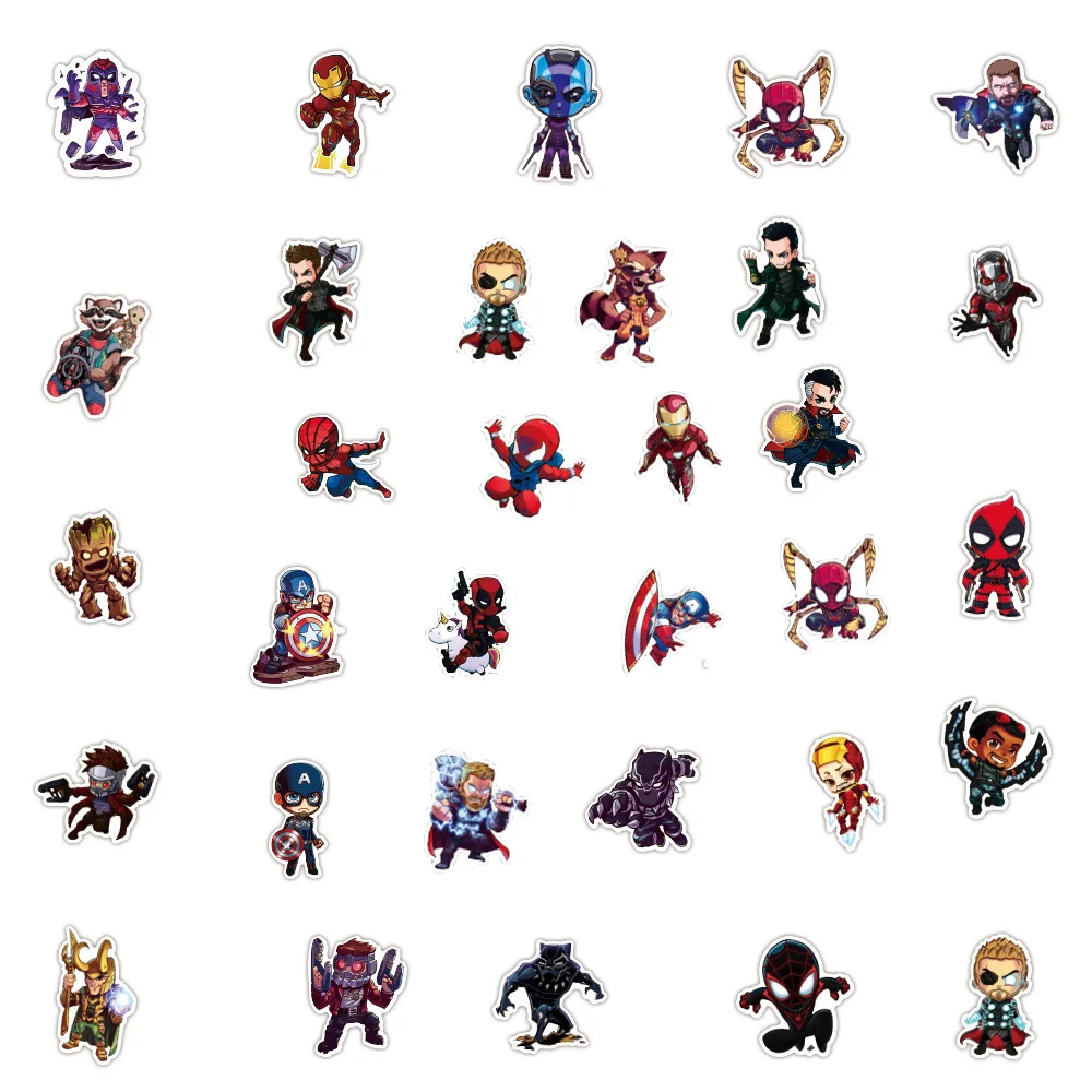 10/30/50/100PCS Disney Marvel The Avengers Cute Super Hero Cartoon Stickers Graffiti Decals Laptop Car Bike Toy Sticker for Kids