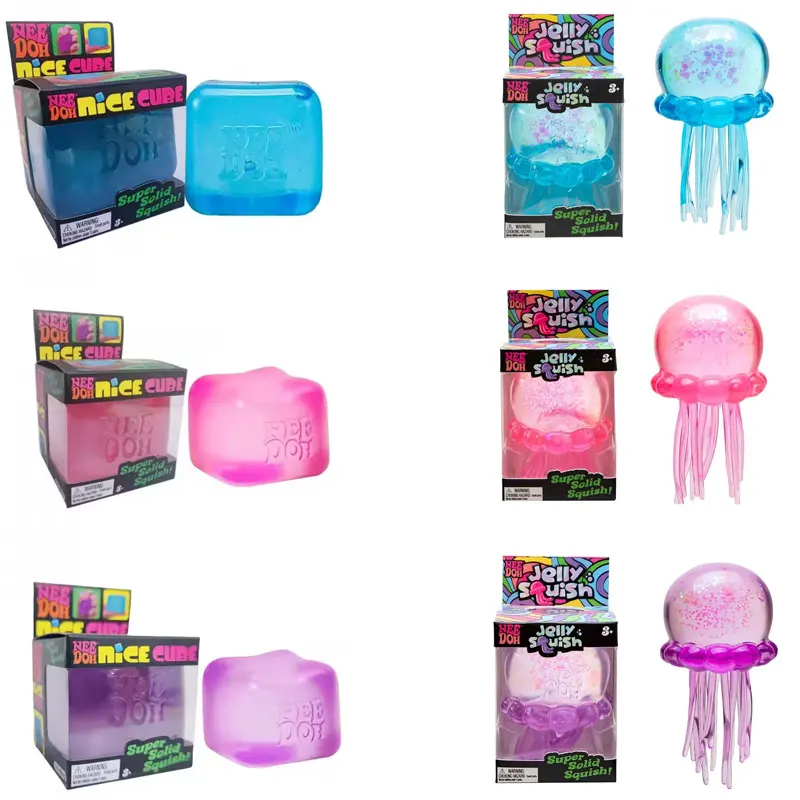 Juguete de medusa y cubo para niños, juguete suave de gelatina para aliviar el estrés, juguete sensorial NeeDoh para niños y adultos