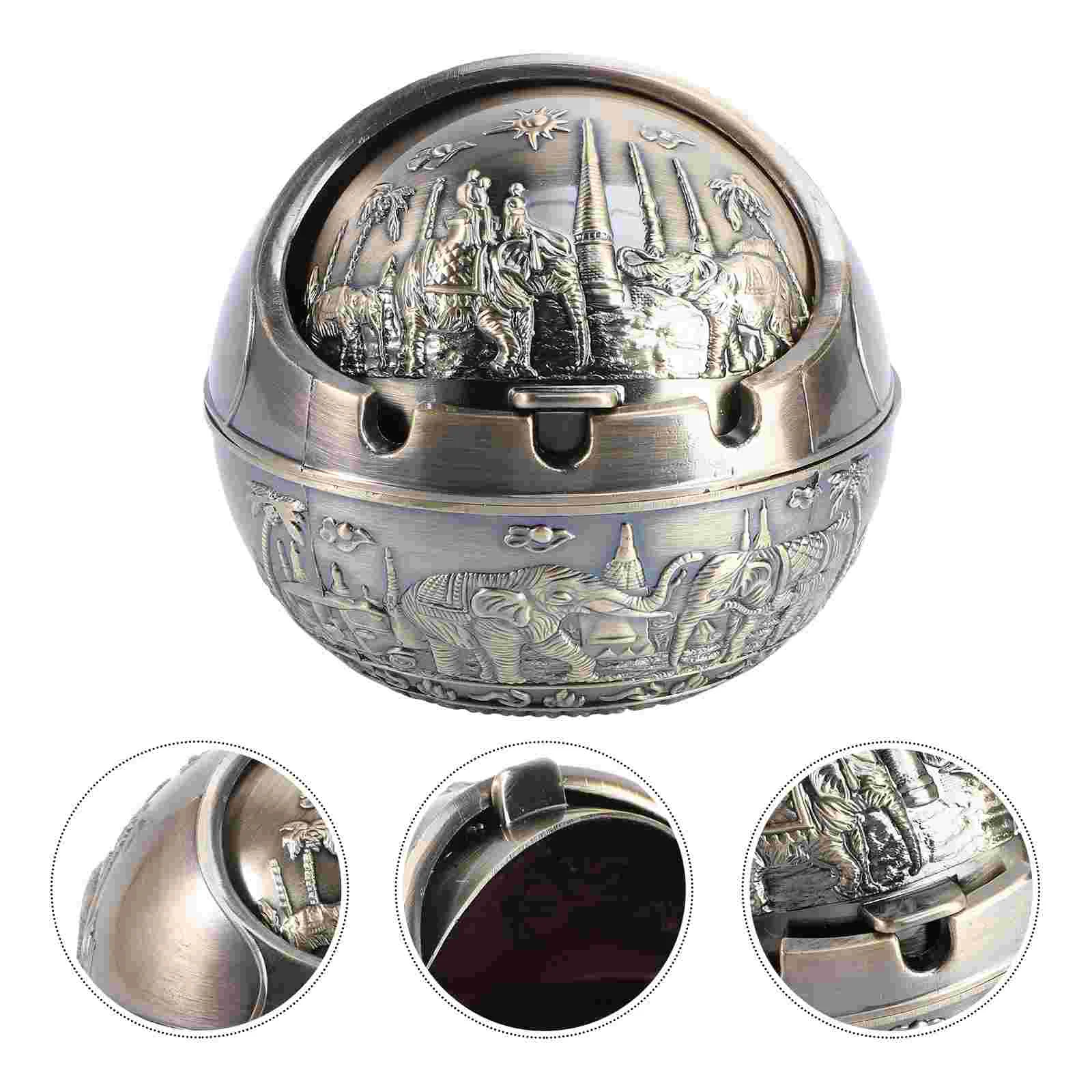 Southeast Asia Ashtray Desktop Decoration Elephant Shape Alloy Office Spherical Butt Container Zinc