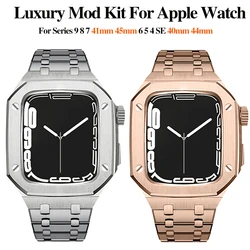 Luxury Stainless Steel Modification Mod Kit for Apple Watch 9 8 7 45mm 41mm Metal Case for iWatch 6 5 4 3 SE 44mm 40mm Band Set