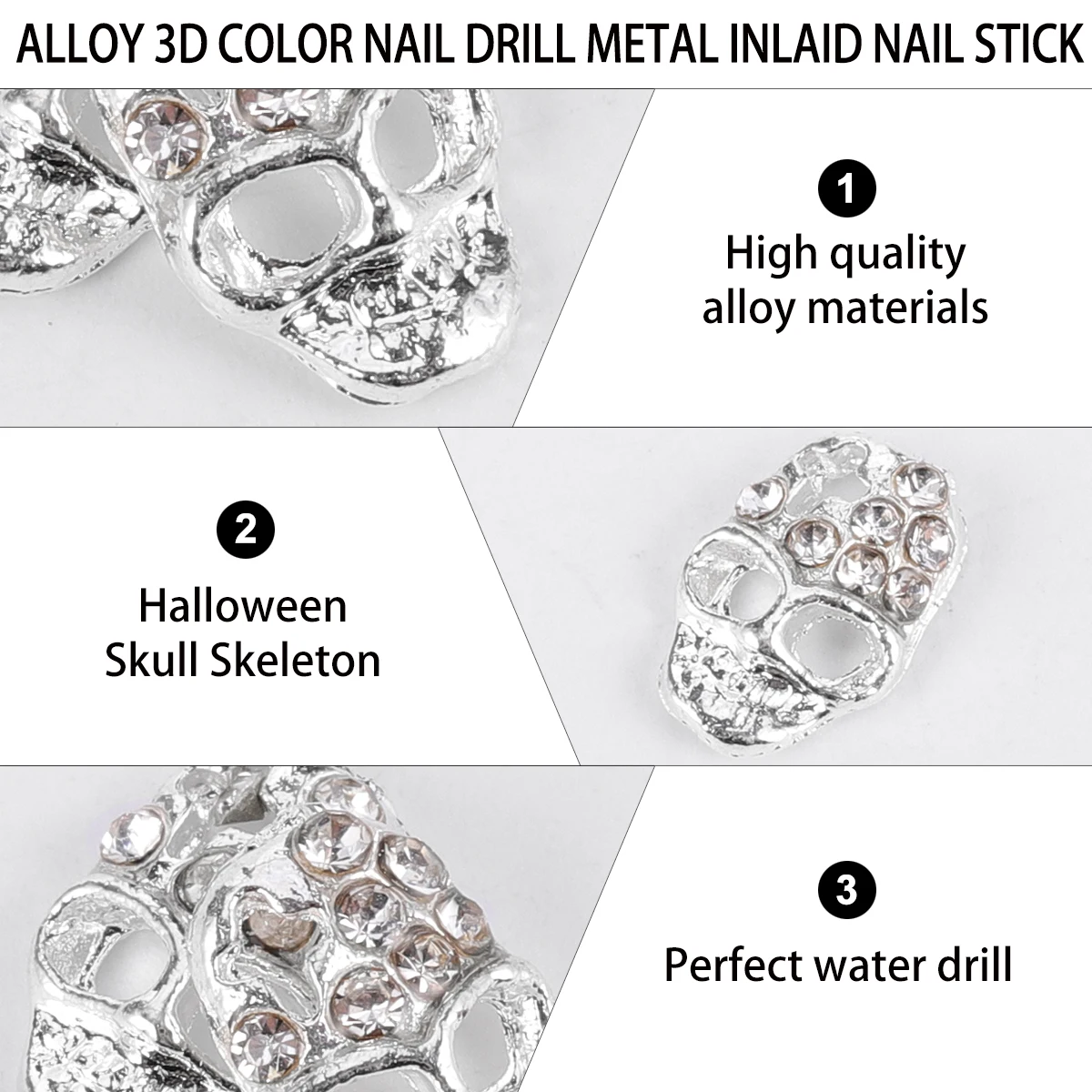 

10pcs Accessories Rhinestones Decal Gems Sticker Skull Stud Halloween Craft Skull Gems Stud Decal Decoration