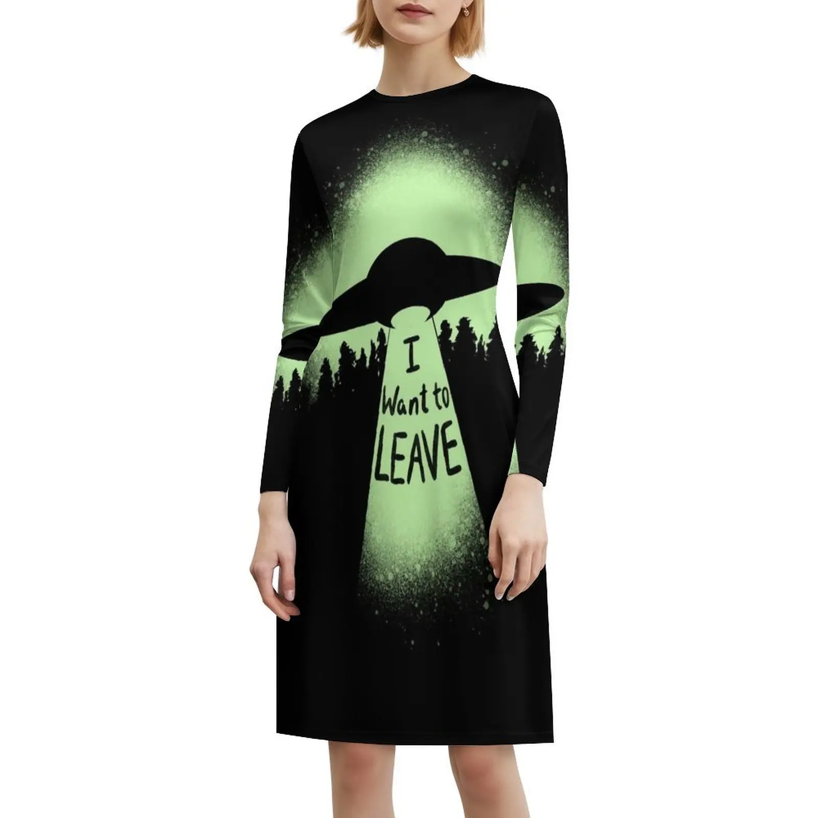 أريد أن أترك فستان الحفلات الأنيق للنساء على شكل حرف A مع خيارات قصيرة/طويلة/بدون أكمام خارج الأرض Ufo طبق طائر #6