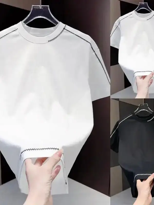 

Модная футболка с коротким рукавом и круглым вырезом для мужчин, летняя, трендовая, с простым дизайном, универсальная, повседневная, свободного кроя, молодежная.