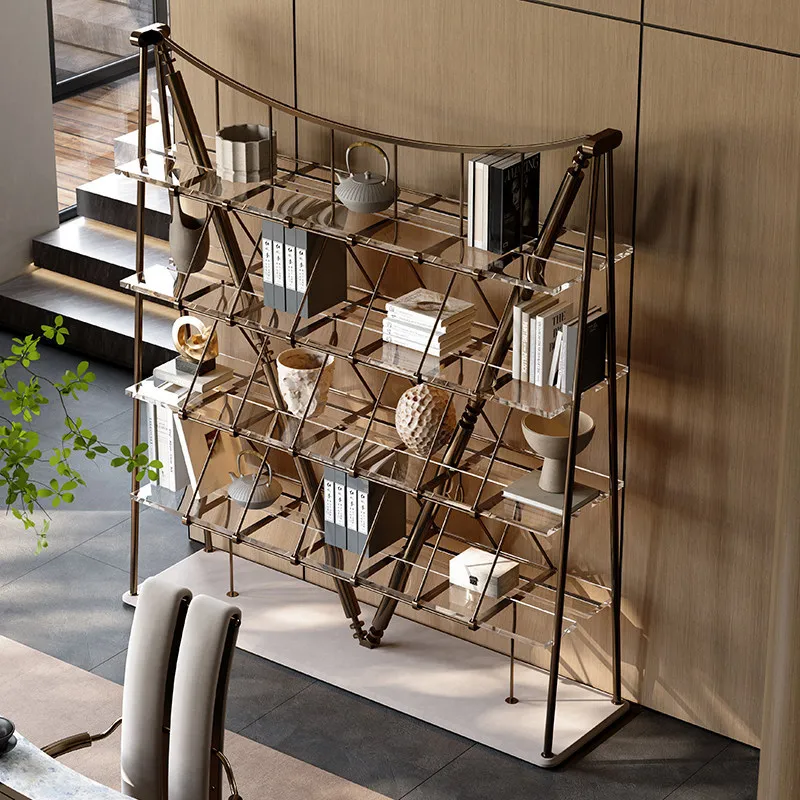 Bookcase Display Shelf Villa Metal Bookshelf Study Floor Shelf