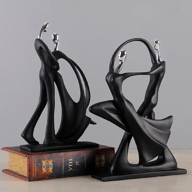 

Modern abstract black Human sculpture statue resin jewelry home decoration accessories gift geometry Couple