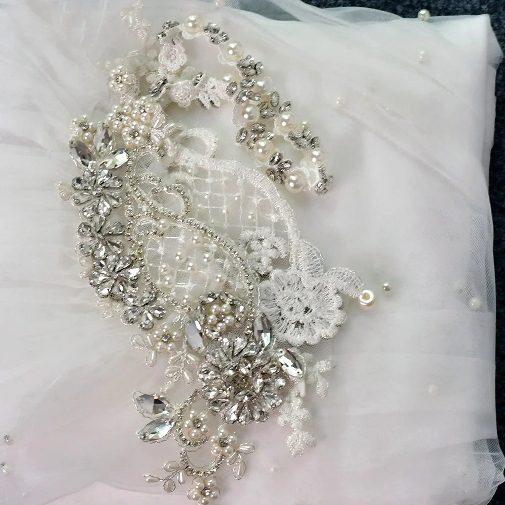 Capa de lujo para boda, chaqueta nupcial de gasa con perlas de cristal, envolturas largas sin mangas, accesorios de color blanco marfil