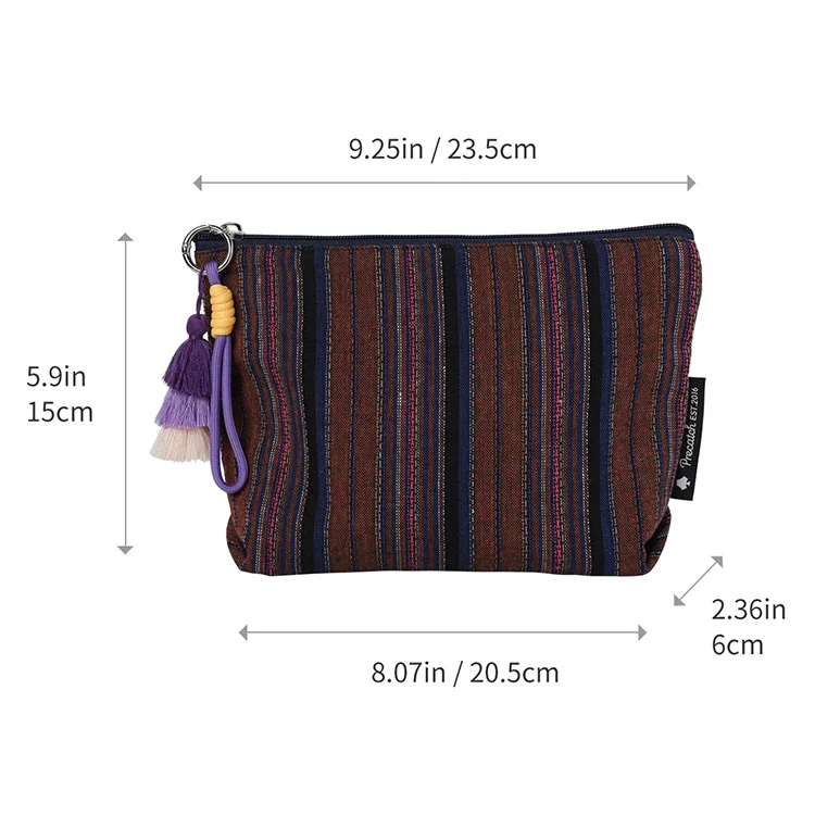 Bunt gestreifte Fransen-Anhänger-Make-up-Tasche im Ethno-Stil für Damen, mit Reißverschluss, für Reisen, tragbare Aufbewahrungstasche, Innenfutter-Tasche, Clutch – Detail 1