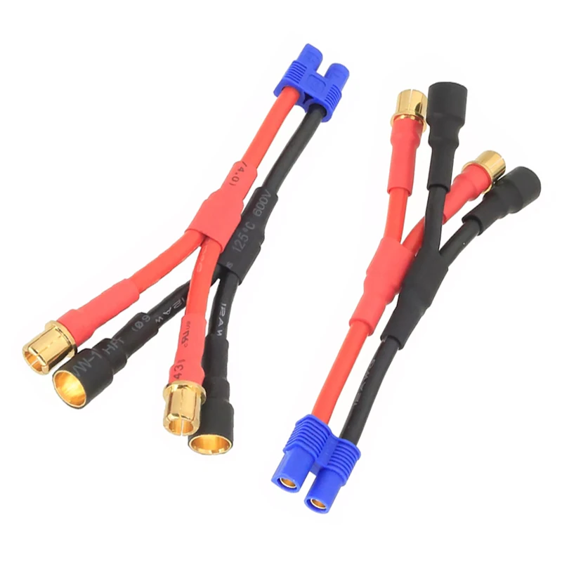 

1/2 Pcs 1 EC3 Female Connector to 2 8.0mm Male Female Plug Parallel Wire Charge Cable 12awg 10cm for RC Charger Motor ESC