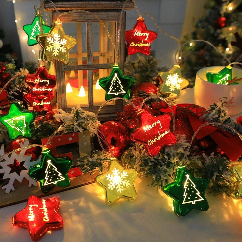 1.5M Christmas Decorative LED Lights String Christmas Balls Stars Garland Battery-operated Garland Xmas Tree New Year Home Decor