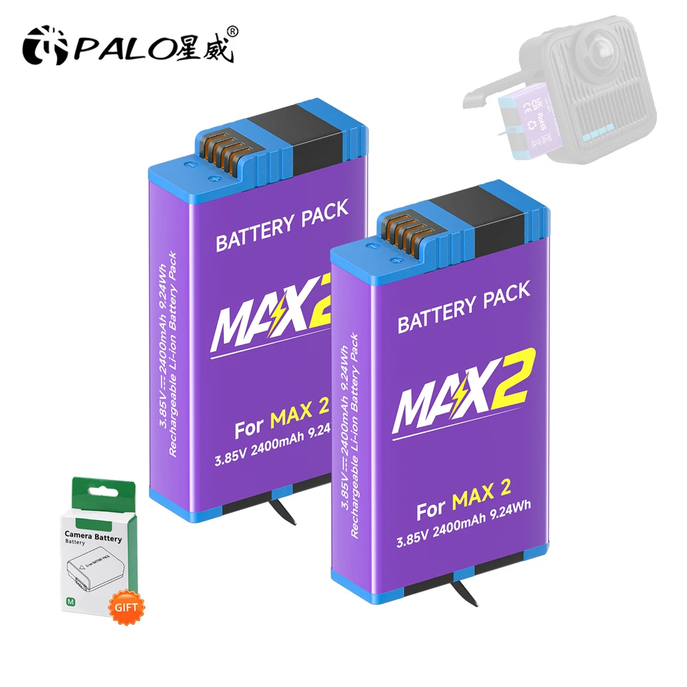 2400mAh Rechargeable Li-ion Battery For Go Pro MAX2 Battery+3 Slots LCD USB Charger For Gopro Max 2 Action Camera Accessories