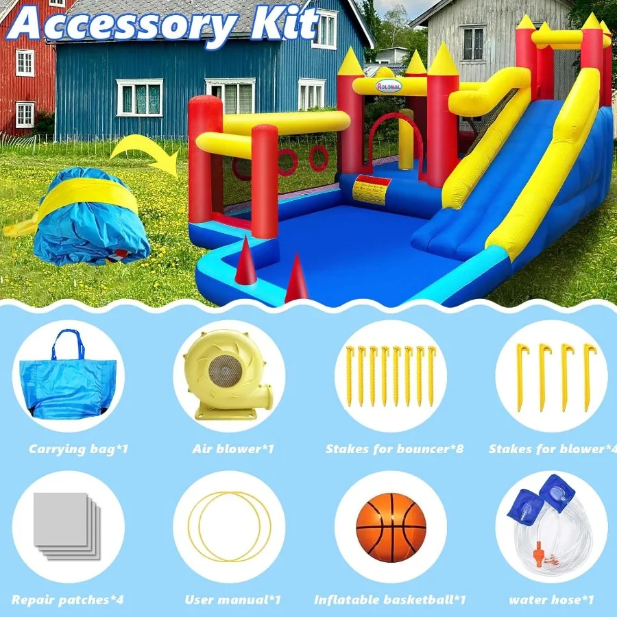 Bounce HouseButtafuori gonfiabile con ventilatore d'aria per 310 castelli da salto per esterni ed interni con ostacoli trampolino a scivolo lungo C