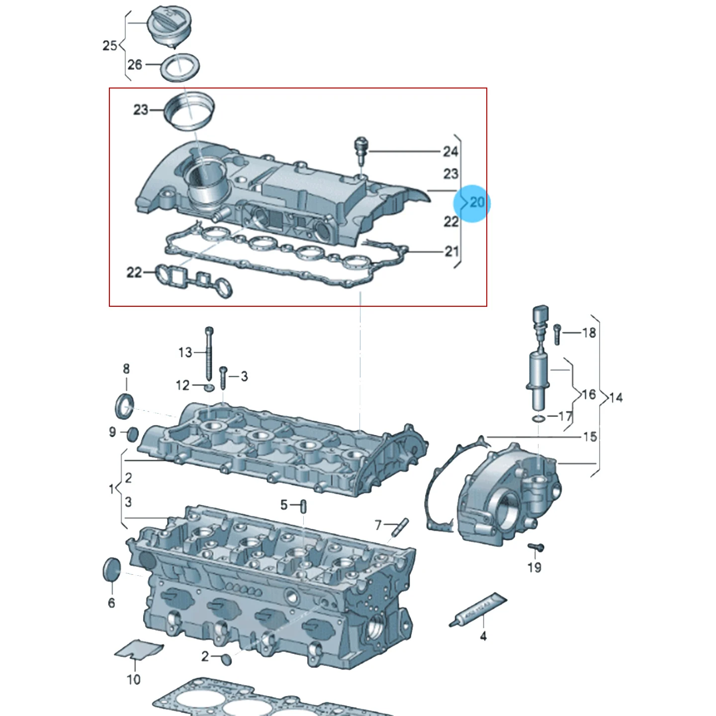 06F103469K Hochwertige EA113 Motorventildeckel mit Dichtung für VW Golf Passat Scirocco Jetta EOS für Audi A1 A3 TT Leon 2.0TSI – Detail 1
