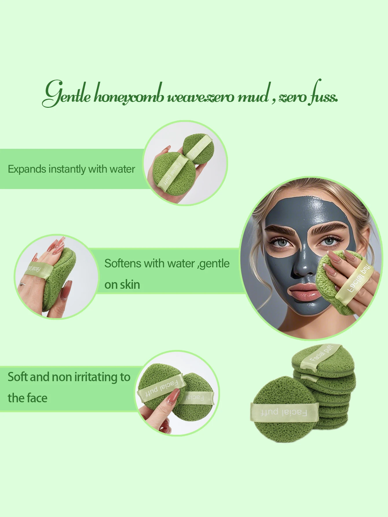 Matcha Gloves Puff 2/4/6/8/10Pcs Mud Removal Membrane Artifact, Used for Daily Exfoliation, Makeup Removal, and Foam Application.