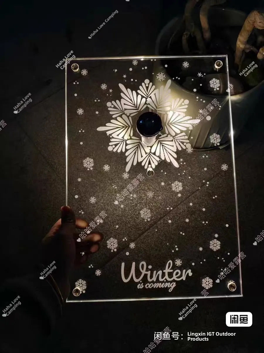 Outdoor Winter Series IGT Table Transparent Acrylic Christmas Atmosphere Snowflake Lightweight Camping Picnic Furniture
