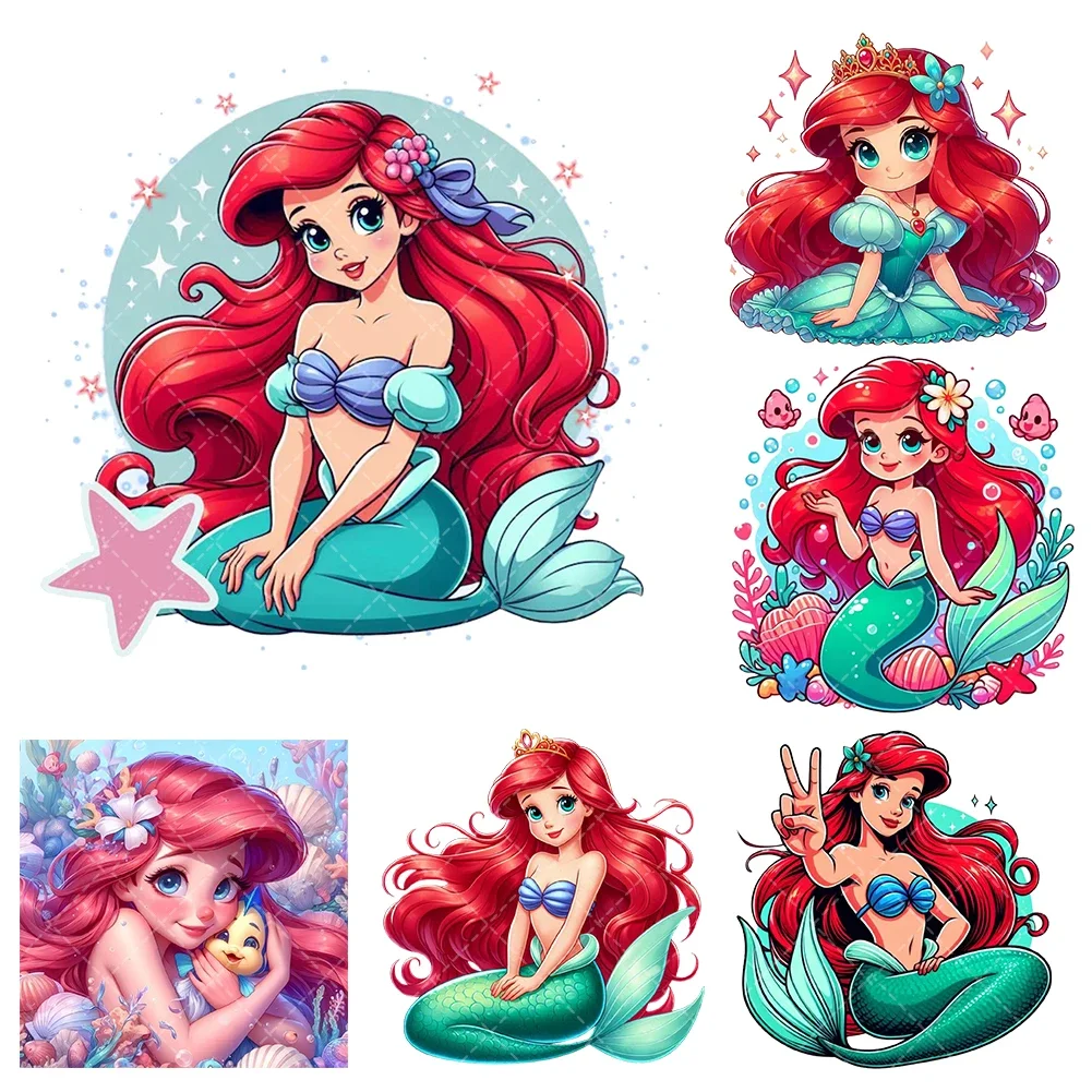 The Little Mermaid Princess Iron On Heat Transfer Stickers For Clothes Dtf Pinted Vinyl Thermal Appliques Washable T-shirt Decal