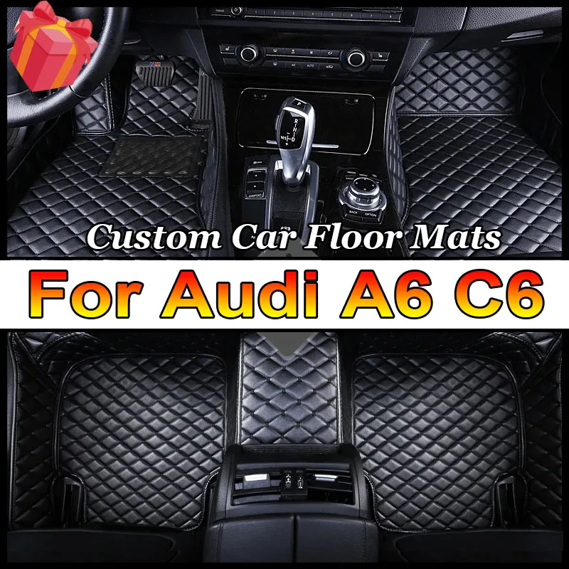 Car Floor Mats For Audi A6 C6 4F 2004~2011 Carpet Luxury Leather Mat Full Set Durable Rug Auto Interior Parts Car Accessories