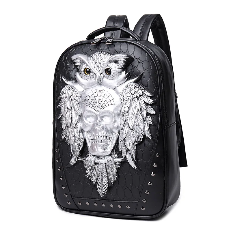 

Men and women fashion Waterproof 3D leather backpack school bag popular style Gold/Silver shoulder school backpacks for Girl Boy