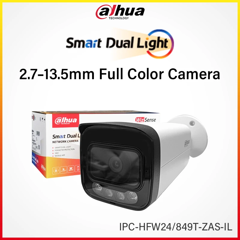 Dahua 8MP Smart Dual Light Vari-focal Bullet WizSense Network Camera 4MP Full Color CCTV Built-in Mic HFW2449T HFW2849T-ZAS-IL